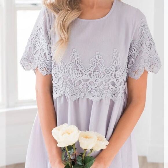 NWT Tea n Rose Light Gray Midi Lace Dress- size large - Picture 8 of 11